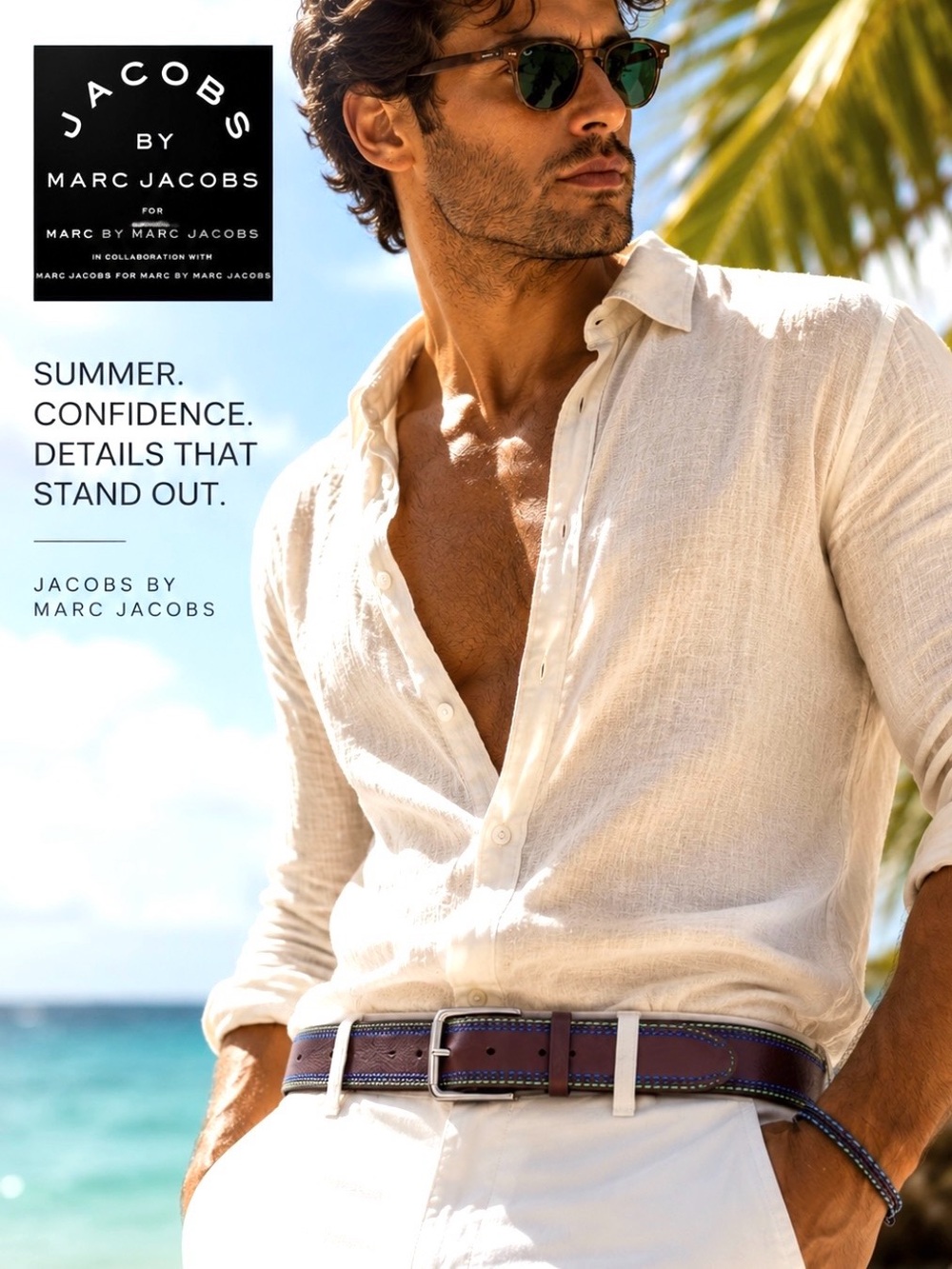 Jacobs By Marc Jacobs For Marc By Marc Jacobs Brown Leather Belt + Blue & Green